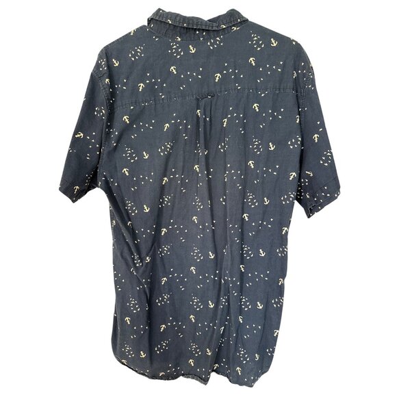 Carbon Mens XXL Navy and White Button-Up Shirt With Anchor and Bird Print - Picture 2 of 6